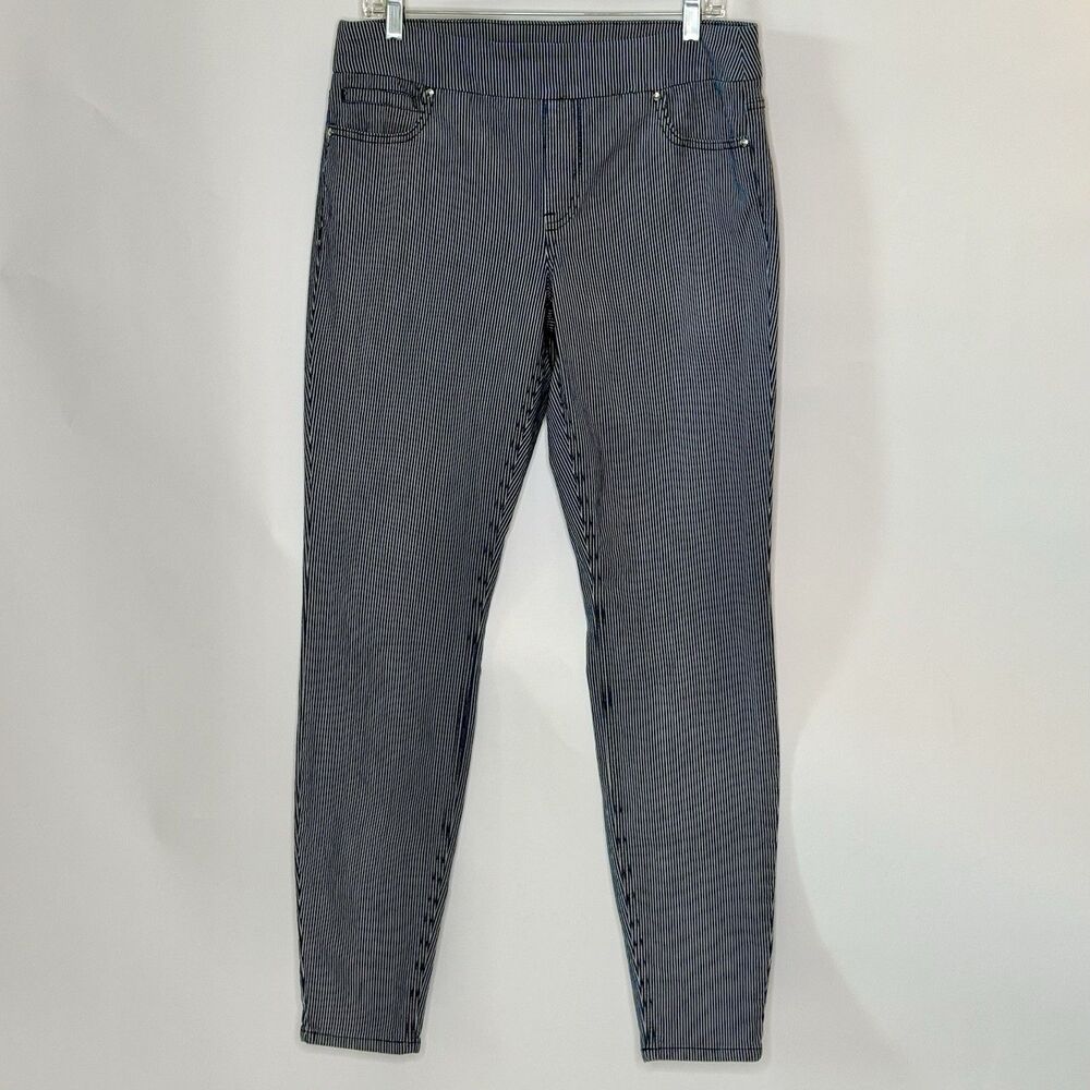 WESTBOUND Denim Pull On Jeans Womens Sz 10L Blue Pinstripe Minimalist Edgy Y2K